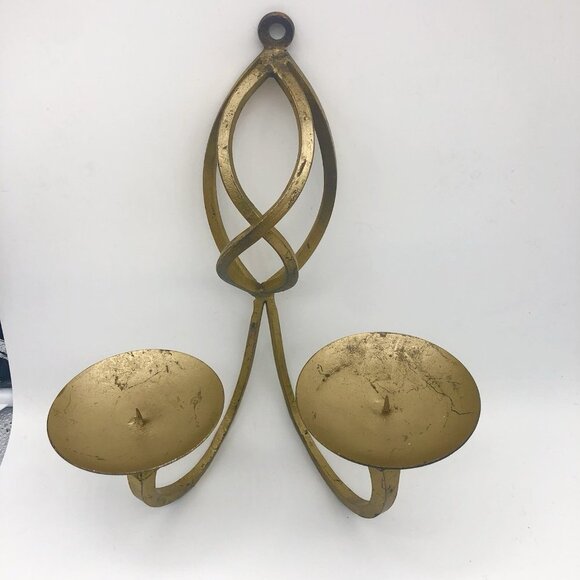 Set Of 2 Vintage Hold Wrought Iron Wall Sconces Scroll Pillar - Picture 7 of 9